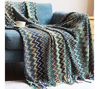 LumiSyne Manta De Punto con Flecos Pata De Gallo Bohemio Cuadros Comoda Suave Cubresofa Cubrecama Manta Cubrecama Decorativa para Sofá Cama 170x130cm