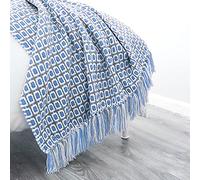 LumiSyne Manta De Punto con Flecos Pata De Gallo Bohemio Cuadros Comoda Suave Cubresofa Cubrecama Manta Cubrecama Decorativa para Sofá Cama 170x130cm