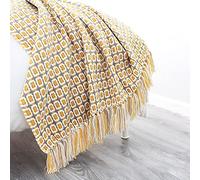 LumiSyne Manta De Punto con Flecos Pata De Gallo Bohemio Cuadros Comoda Suave Cubresofa Cubrecama Manta Cubrecama Decorativa para Sofá Cama 170x130cm