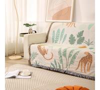 LumiSyne Manta tejida de algodón de doble cara con borlas, estilo bohemio de la selva, chal multifunción, manta decorativa para sofá, cama, sillón, camping, manta, mantel, alfombra, 160 x 130 cm