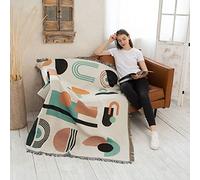 LumiSyne Manta tejida de algodón de doble cara con borlas, estilo bohemio de la selva, chal multifunción, manta decorativa para sofá, cama, sillón, camping, mantel, 160 x 130 cm