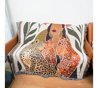 LumiSyne Manta tejida de algodón de doble cara con borlas, estilo bohemio de la selva, chal multifunción, manta decorativa para sofá, cama, sillón, camping, mantel, 160 x 130 cm