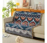 LumiSyne Manta tejida de algodón de doble cara con borlas, estilo bohemio de la selva, chal multifunción, manta decorativa para sofá, cama, sillón, camping, manta, mantel, alfombra, 160 x 130 cm