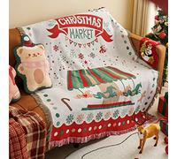 LumiSyne Mantas Decorativas De Navidad Manta De Algodón Tejida con Borlas Jacquard De Temática Navideña Tapiz Mantón Decorativa Manta para Sofá Cama Silla Manta De Camping Manteles Alfombra 160x130cm