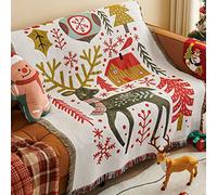 LumiSyne Mantas Decorativas De Navidad Manta De Algodón Tejida con Borlas Jacquard De Temática Navideña Tapiz Mantón Decorativa Manta para Sofá Cama Silla Manta De Camping Manteles Alfombra 180x130cm