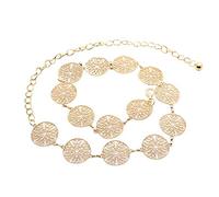 LumiSyne Moda Cinturón De Cadenas Para Mujer Anillo De Metal Tallado Calado Vintage Cadena De Cintura Dorado Plata Hebilla Ajustable Cinturón De Vestir Cadena De Cuerpo