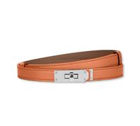 LumiSyne Mujer Cinturón De Cuero Fino Color Sólido Clásico Bloqueo Giratorio De Aleación Cinturones De Cuero Ajustable Cinturón Delgado De Cintura Para Vestidos Abrigo,Naranja / Plata,Talla única