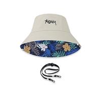 LumiSyne Sombrero De Pescador Reversible Unisex Color Sólido con Letra Bordado/Estampado Hawaiano Algodón Bucket Hat con Correa Desmontable Sombrero De Cubo Plegable Sombrero De Sol Gorro Pescador