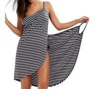 LumiSyne Vestido De Playa Mujer Bikini Cover Ups Vestido De Bikini Raya Moda Sexy Cuello En v Ropa De Baño Camisolas Pareos De Playa,Negro,L