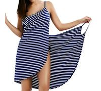 LumiSyne Vestido De Playa Mujer Bikini Cover Ups Vestido De Bikini Raya Moda Sexy Cuello En v Ropa De Baño Camisolas Pareos De Playa,Flecos Estrechos Azul Oscuro,M