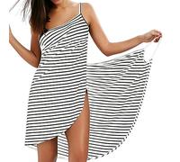 LumiSyne Vestido De Playa Mujer Bikini Cover Ups Vestido De Bikini Raya Moda Sexy Cuello En v Ropa De Baño Camisolas Pareos De Playa,Blanco,XL