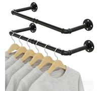 LUMITERRA 92cm Barra Appendiabiti da Parete, Set da 2, Attaccapanni da Muro per Tubo Industriale, Rimovibile Appendino, Salvaspazio, Robusto e Durevole, per Camere da Letto, Soggiorni, Armadi, Nero