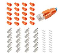 Lumitrex 20 Piezas Conectores RJ45 CAT7 CAT6A, 10Gbps Conector LAN para Cable AWG23, Conectores de Red CAT7 CAT6A con Ayuda de Enhebrado y Protección Contra Torceduras Naranja