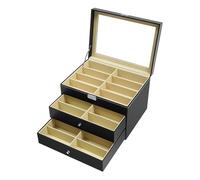 Lumivew Vitrina para gafas, caja organizadora, 24 compartimentos, con cerradura, regalo para hombres y mujeres, color negro