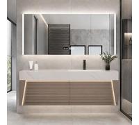 LumoHaus Mueble Baño con Lavabo, Mueble de Baño con Espejo Armario, Lavabo de Piedra Sinterizada Sin Juntas, Amplio Almacenaje