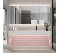 LumoHaus Mueble Baño con Lavabo, Mueble de Baño con Espejo Armario, Lavabo de Piedra Sinterizada Sin Juntas, Amplio Almacenaje