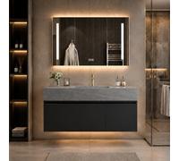 LumoHaus Mueble de Baño con Lavabo, Mueble Bajo Lavabo, Armario de Baño con Espejo, Muebles de Baño Modernos, Mueble de Baño Colgar, Lavabo con Mueble para Baño