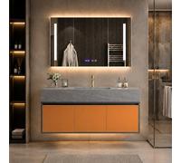 LumoHaus Mueble de Baño con Lavabo, Mueble Bajo Lavabo, Armario de Baño con Espejo, Muebles de Baño Modernos, Mueble de Baño Colgar, Lavabo con Mueble para Baño