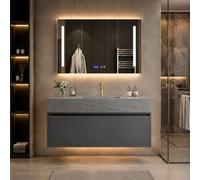 LumoHaus Mueble de Baño con Lavabo, Mueble Bajo Lavabo, Armario de Baño con Espejo, Muebles de Baño Modernos, Mueble de Baño Colgar, Lavabo con Mueble para Baño