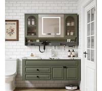 LumoHaus Mueble de Baño con Lavabo, Mueble Bajo Lavabo, Muebles de Baño Modernos, Mueble de Baño Colgar, Armario de Baño con Espejo LED, Lavabo con Mueble para Baño