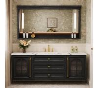 LumoHaus Muebles de Baño con Lavabo y Espejo, Mueble Baño con Lavabo, Mueble Baño Suspendido, Lavabo con Mueble, Mueble de Baño Moderno con Almacenamiento