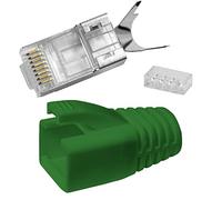 Lumonic 10x Enchufe de Red RJ45 Verde I con Alivio de tensión, Ayuda a la inserción y protección contra dobleces I Enchufe de crimpado para Cable LAN de Red CAT5, CAT6 y CAT7