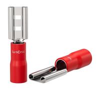 Lumonic 25x Receptáculo plano 0,5-1,5mm² Rojo | para enchufe plano 0,8 x 4,8mm | Parcialmente aislado | Conector de cable sin soldadura | Latón estañado | Automoción, ingeniería mecánica