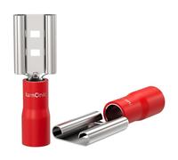 Lumonic 25x Receptáculo plano 0,5-1,5mm² Rojo | para enchufe plano 0,8 x 6,4mm | Parcialmente aislado | Conector de cable sin soldadura | Latón estañado | Automoción, ingeniería mecánica