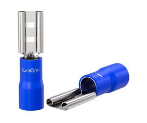 Lumonic 25x Receptáculo plano 1,5-2,5mm² Azul | para enchufe plano 0,8 x 4,8mm | Parcialmente aislado | Conector de cable sin soldadura | Latón estañado | Automoción, ingeniería mecánica