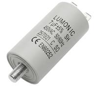 Lumonic Condensador de arranque 7µF 450V | con Enchufe I 30x60mm I 7uF I Condensador de motor con carcasa de plástico I Condensador de funcionamiento I para bombas, cortacéspedes, herramientas