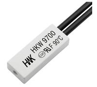 Lumonic HKW9700 Cambio de temperatura plano | 90°C ± 5°C | Contacto NC NC | máx. AC 250V/5A | máx. DC 24V/8A | Cable 70 mm | 21x8x4mm | Interruptor térmico, bimetálico, KSD9700 | Motores, fuentes de a