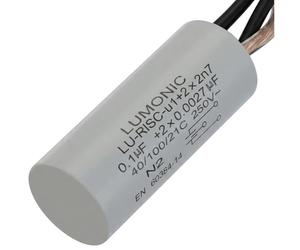 Lumonic I Condensador antiparasitario 0,1µF 2x2,7nF 250VAC I 15x35mm I -40…+100°C I 3 Cable de conexión I Radial I 0,1uF I Condensador CEM I para elec