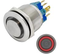 Lumonic interruptor pulsador de acero inoxidable, elevado 25mm de diámetro I Con un LED anular en rojo Dimensiones: 2,8x0,5mm Pin es 250V 3A I Antivan