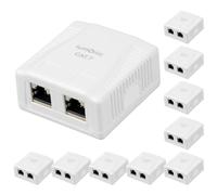 Lumonic Juego de 10 enchufes de red (cat. 7, 2 puertos RJ45, conexión inferior, sin pinzar, montaje LSA, T568A/B, código de colores, carcasa de plástico ABS, color blanco, lata Ethernet de hasta 10