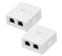 Lumonic Juego de 2 enchufes de red CAT7 | 2 puertos RJ45, conexión inferior, sin aplastamiento, montaje LSA, T568A/B codificado por colores, carcasa de plástico ABS, color blanco, lata Ethernet de
