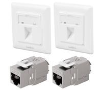 Lumonic Juego de 2 marcos Keystone empotrables con módulo CAT7, montaje Keystone sin herramientas, sistema estándar 55, Ethernet hasta 10 Gbps AWG22-24, RJ45 completamente apantallado, color blanco