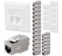 Lumonic Lote de 10 Marco Empotrado Keystone Incl. 2 módulos CAT8 | 2 Puertos a presión I Montaje Keystone sin Herramientas | Ethernet hasta 40 Gbit/s AWG22-24 | RJ45 Totalmente blindado |