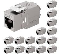 Lumonic Lote de 16 Keystone RJ45 CAT8.1 | montaje sin herramientas | Código de color T568A/B | para caja mural + panel de conexiones | PoE, hasta 40 Gbit/s | Blindaje 360 | Alivio de tensión con brida