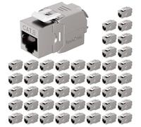 Lumonic Lote de 48 Keystone RJ45 CAT8.1 | montaje sin herramientas | Código de color T568A/B | para caja mural + panel de conexiones | PoE, hasta 40 Gbit/s | Blindaje 360 | Alivio de tensión con brida