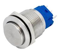 Lumonic pulsador de acero inoxidable en relieve de 19mm de diámetro I Dimensiones: 2,8x0,5mm clavijas 250V 3A I Antivandálico según norma IP65