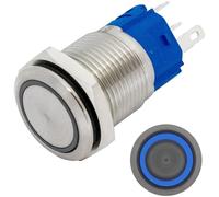 Lumonic pulsador de acero inoxidable plano de 16mm de diámetro I Con un LED anular en azul Dimensiones: 2,8x0,5mm clavijas 250V 3A I Antivandálico seg