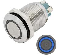 Lumonic pulsador de acero inoxidable plano de 16mm de diámetro I Con un LED anular en azul Dimensiones: Borne de tornillo 250V 3A I Antivandálico segú