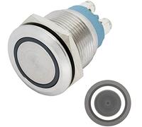 Lumonic pulsador de acero inoxidable plano de 19mm de diámetro I Con un LED anular en blanco frío Dimensiones: borne de tornillo 250V 3A I Antivandáli