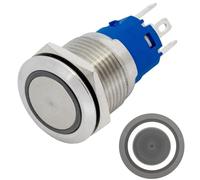 Lumonic pulsador de acero inoxidable plano de 19mm de diámetro I Con un LED anular en blanco frío Dimensiones: 2,8x0,5mm Pin es 250V 3A I Antivandálico según norma IP65