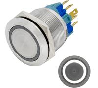 Lumonic pulsador de acero inoxidable plano de 22mm de diámetro I Con un LED anular en blanco frío Dimensiones: 2,8x0,5mm Pin es 250V 3A I Antivandálico según norma IP65