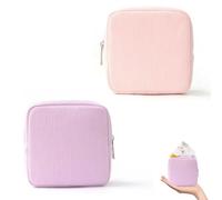 LUMOOM 2 bolsas de almacenamiento para tampón, neceser pequeño para bolso de mano, de pana, para compresas sanitarias con cremallera de metal, bolsa de maquillaje para niñas (rosa + morado), Pink +