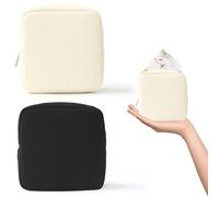 LUMOOM 2 unidades de tampón de almacenamiento, neceser pequeño para bolso de mano, de pana, para compresas sanitarias con cremallera de metal, bolsa de maquillaje para niñas (negro y beige)