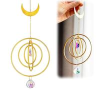 LUMOOM Atrapasueños de cristal para ventanas, arco iris con 4 anillos de latón, atrapasueños para ventana, decoración de ventana para decoración de jardín, boda (luna)