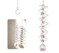 LUMOOM Cristal atrapador de sol, decoración de ventana, doble espiral con siete perlas de chakra, bola de acero inoxidable, diseño de cola en espiral, cristal arcoíris, para decoración de jardín al