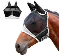 LUMOOM Máscara antimoscas para caballo, con protección UV, máscara para caballos con protección para las orejas, orejas de mosca, gorro de mosca, máscara para caballos (S, negro)